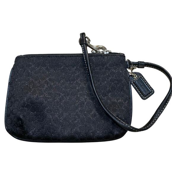 Coach Signature Wristlet Black Jacquard Fabric 6x4.5" - Picture 1 of 3